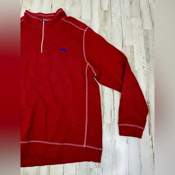 Men's Tommy Bahama Red Pull Over Marlin Logo 1/4 Zip Fleece Jacket XL - Picture 2 of 10